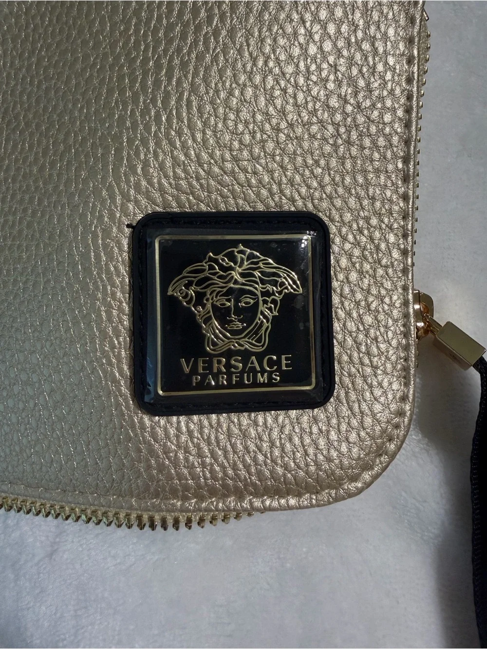 Versace Parfums Metallic Gold and Black Crossbody with Detachable Strap